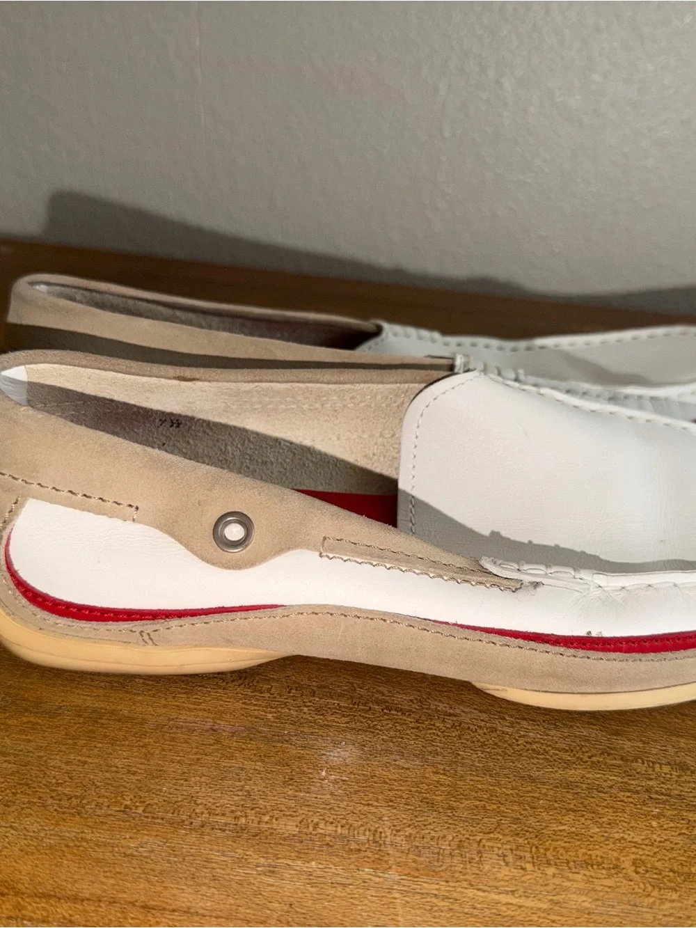 Tod's White Leather Driving Loafers with Red Insoles